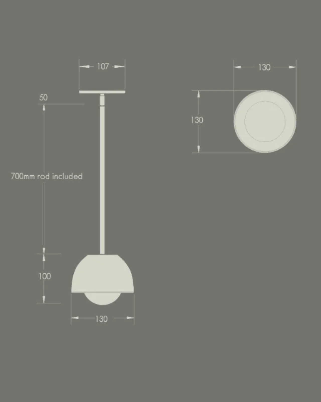 Ceramic Bowl Suspended Rod Pendant | Terra