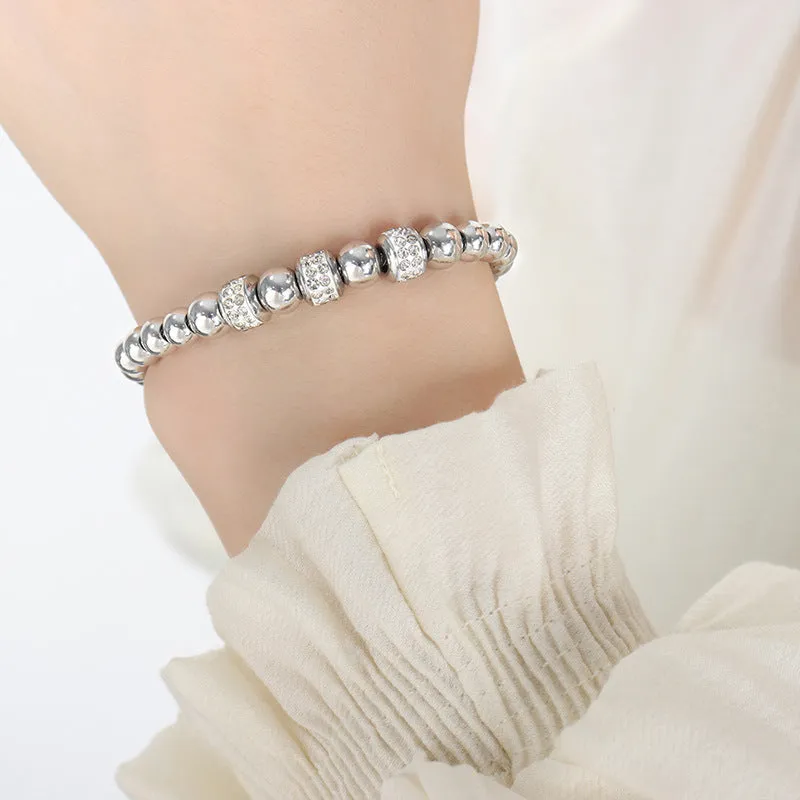 Chic Round Bead Bracelet in Titanium Steel Plated with 18K Gold