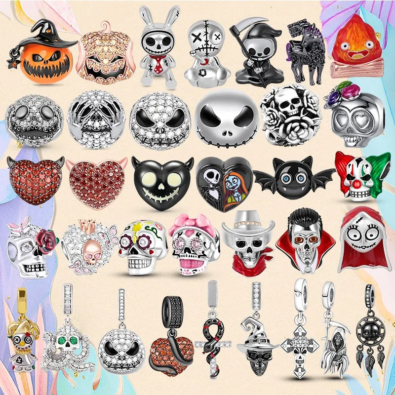 Christmas Flytonn BAMELA Christmas Pumpkin Charms For Pendant Original Bracelet Skull Snake Witch Cross Dragon Devil Bead DIY Jewelry Charm Gift