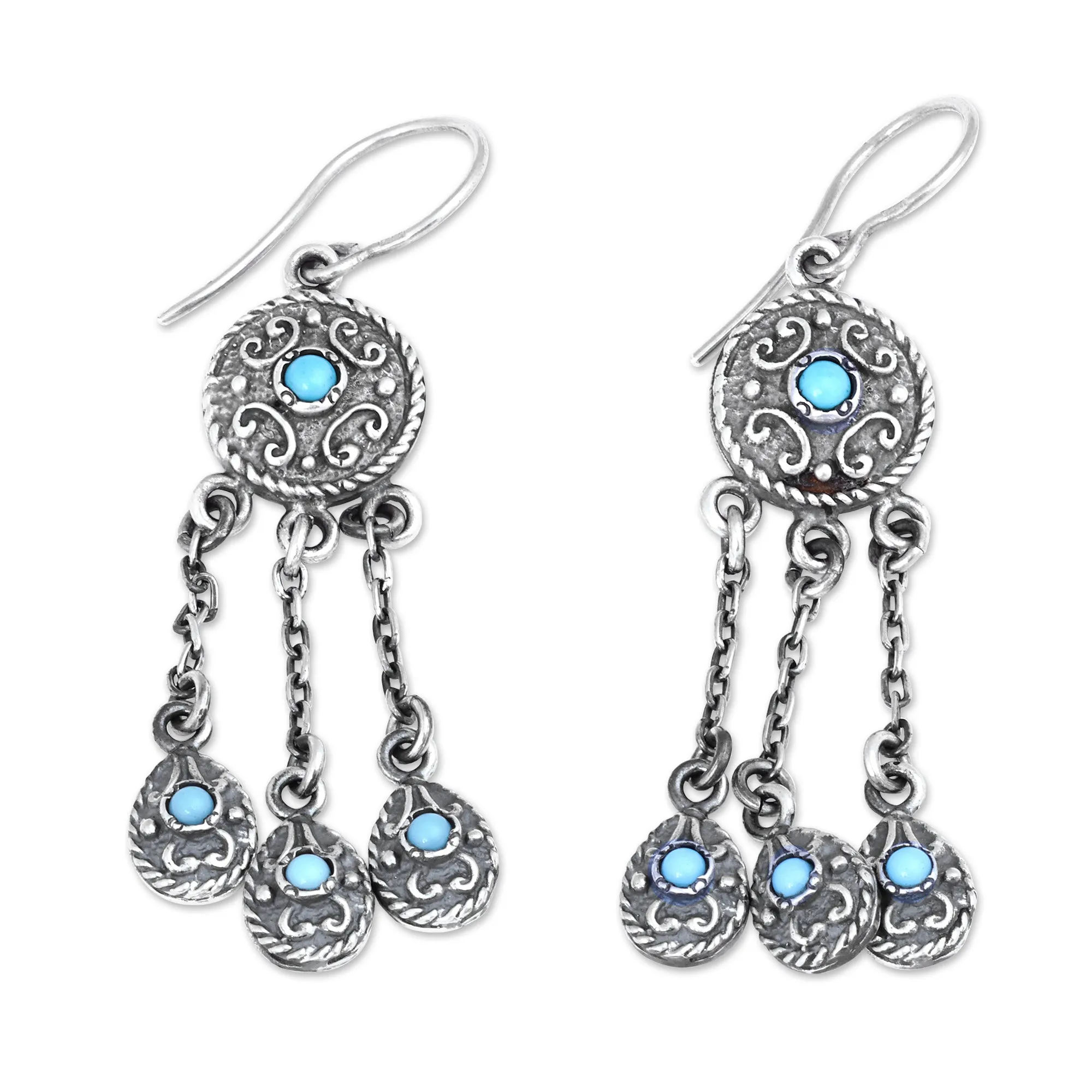 Classic Reconstituted Turquoise Chandelier Earrings - Palatial Serenade | NOVICA