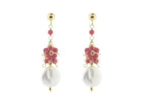 Clustered Pearls & Coral Earrings