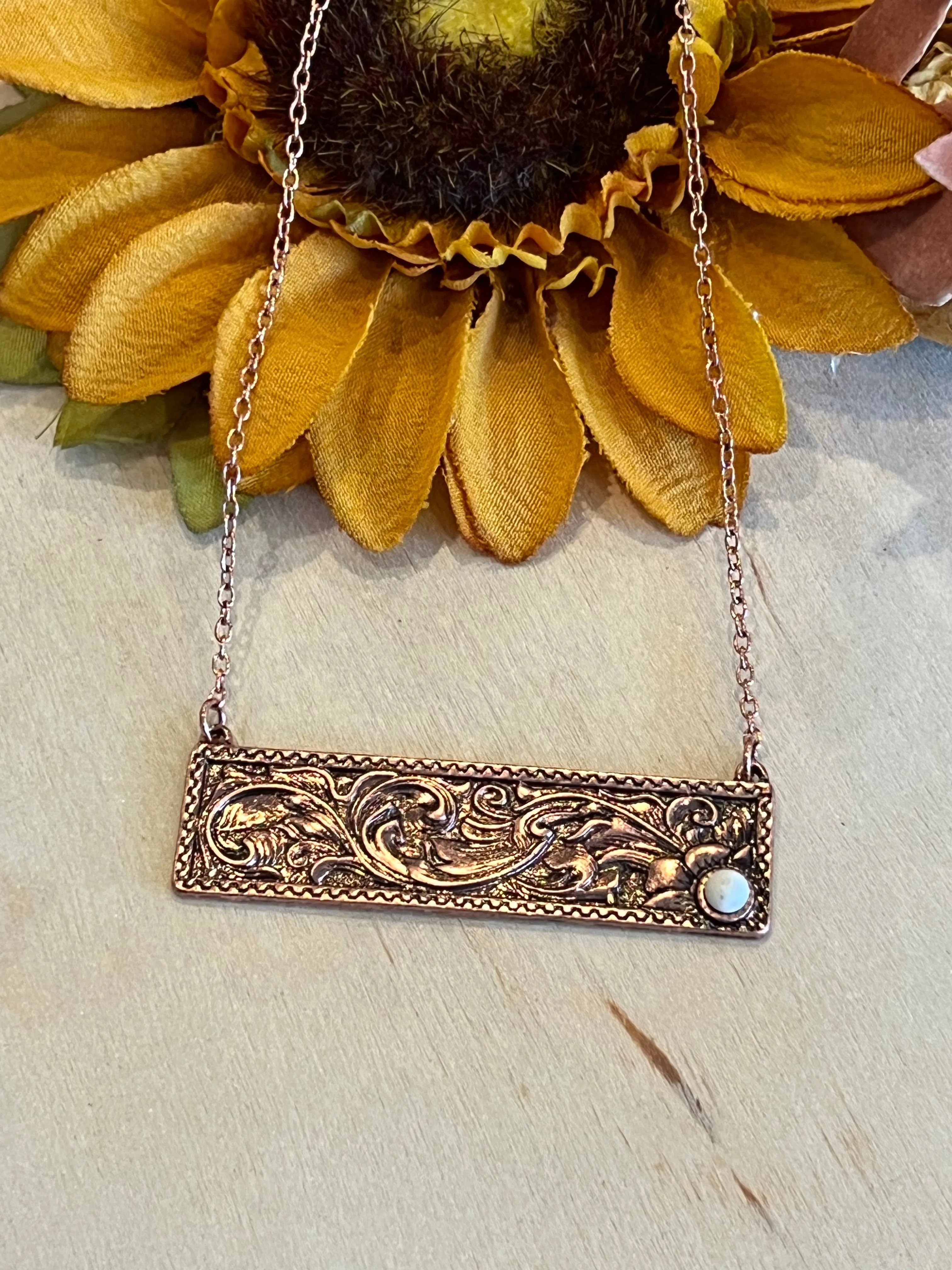 Copper Tooled Bar Necklace