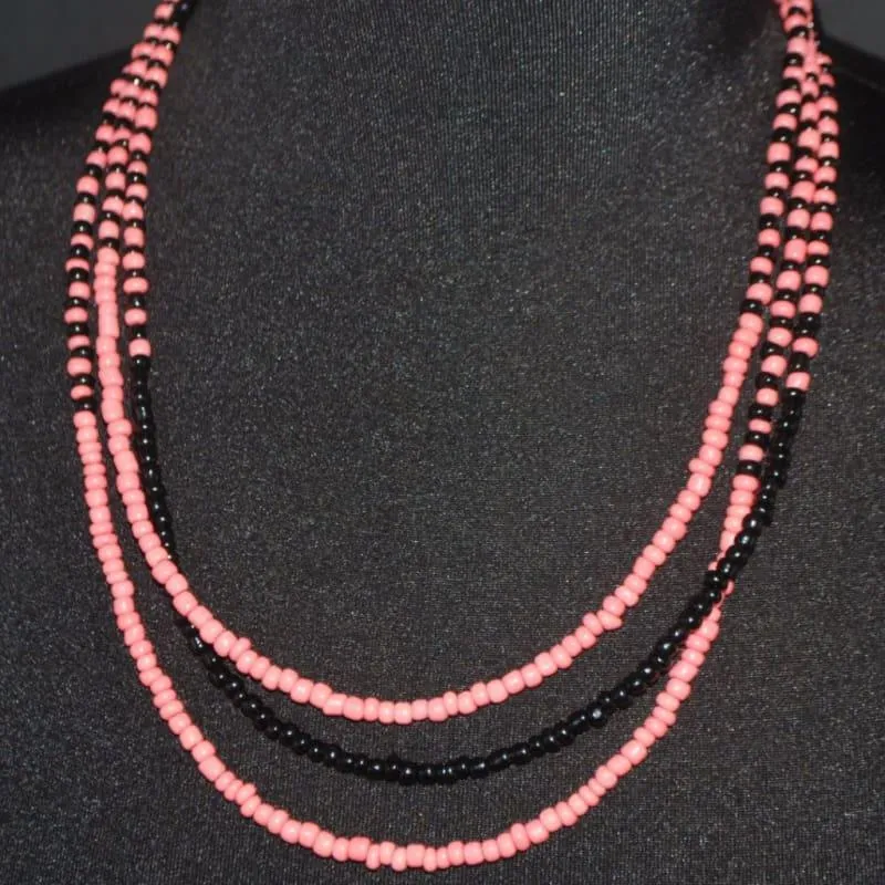 Coral and Black  Summer  Boho Necklace