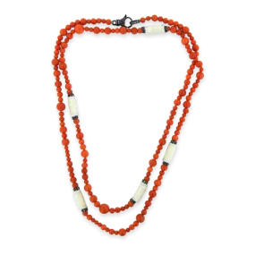 Coral Bead & Black Diamond Necklace