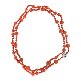 Coral Bead & Diamond Necklace