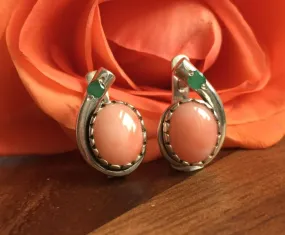 Coral Earrings - Teardrop Emerald Earrings - Pink Oval Earrings