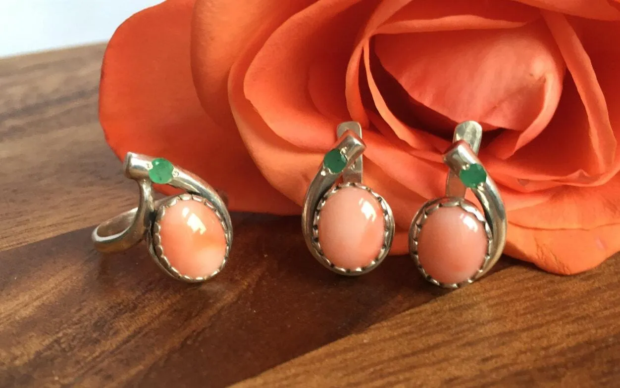 Coral Earrings - Teardrop Emerald Earrings - Pink Oval Earrings