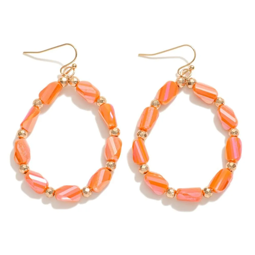 Coral Faceted Beads Loop Drop Earrings