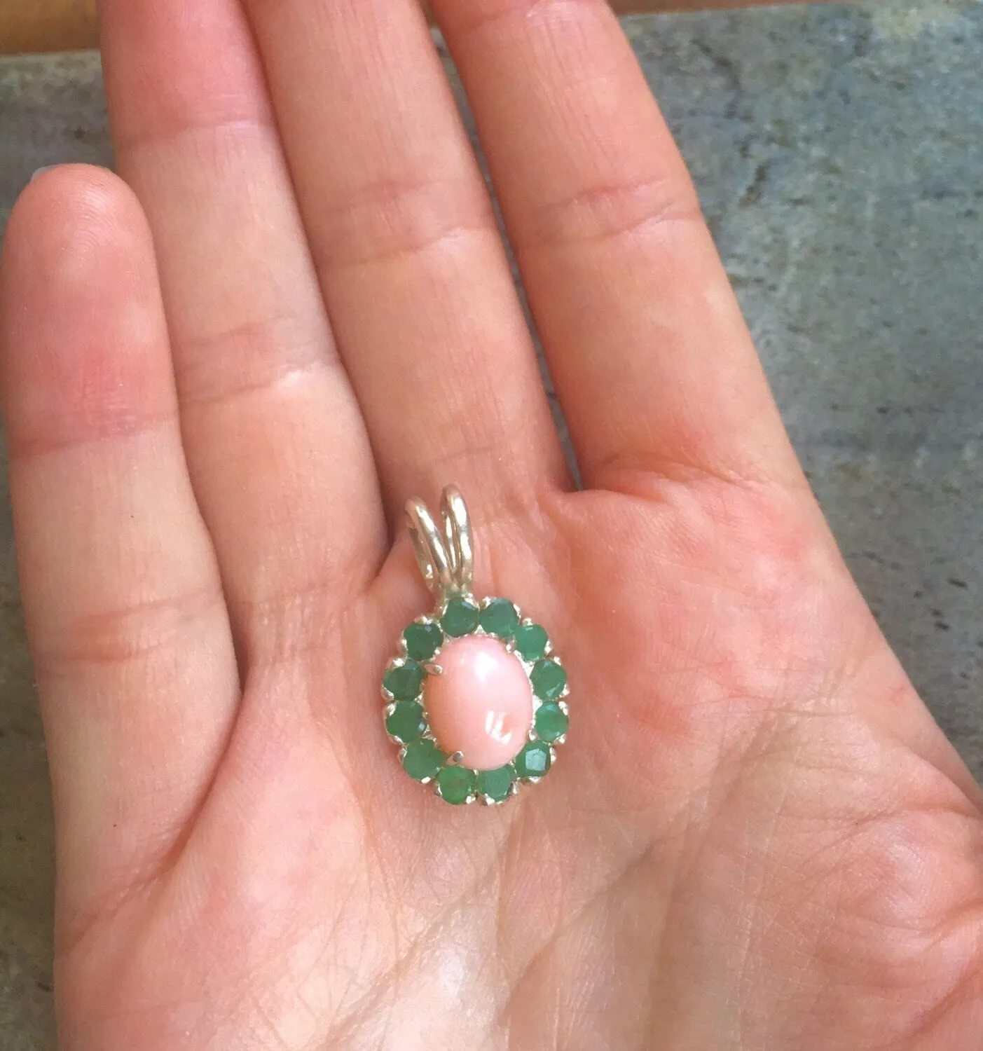 Coral Flower Necklace - Natural Emerald Pendant - Emerald Flower Necklace