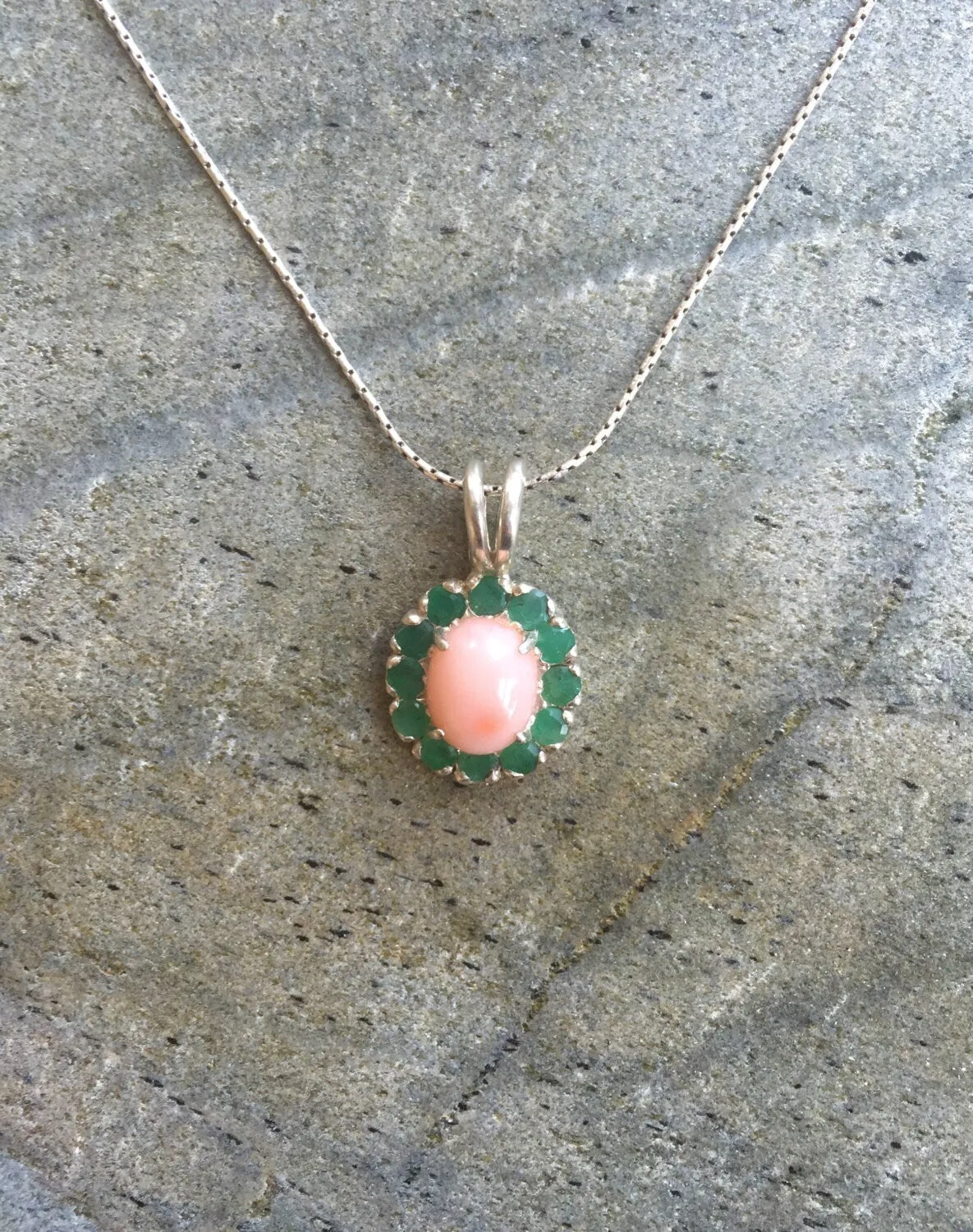 Coral Flower Necklace - Natural Emerald Pendant - Emerald Flower Necklace