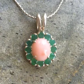 Coral Flower Necklace - Natural Emerald Pendant - Emerald Flower Necklace
