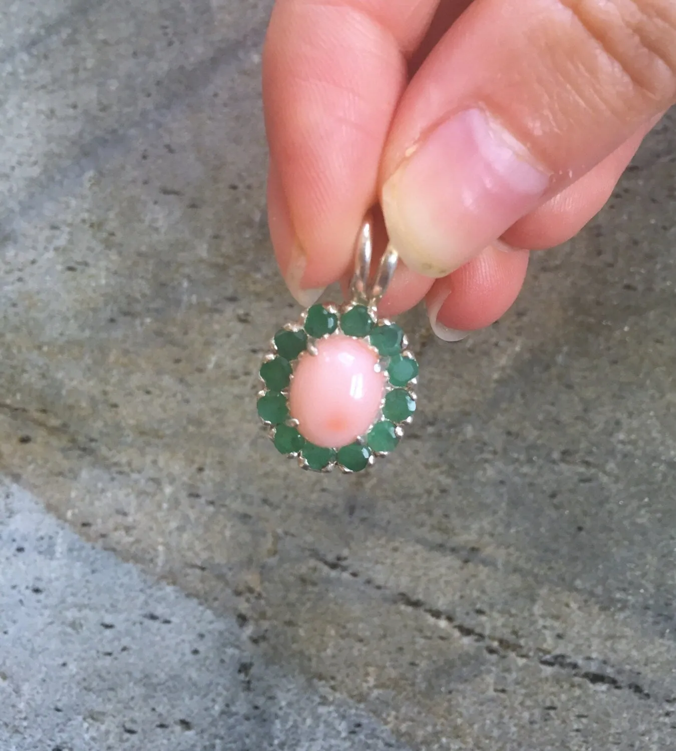 Coral Flower Necklace - Natural Emerald Pendant - Emerald Flower Necklace