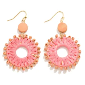 Coral Raffia Wrapped Hoop Drop Earrings