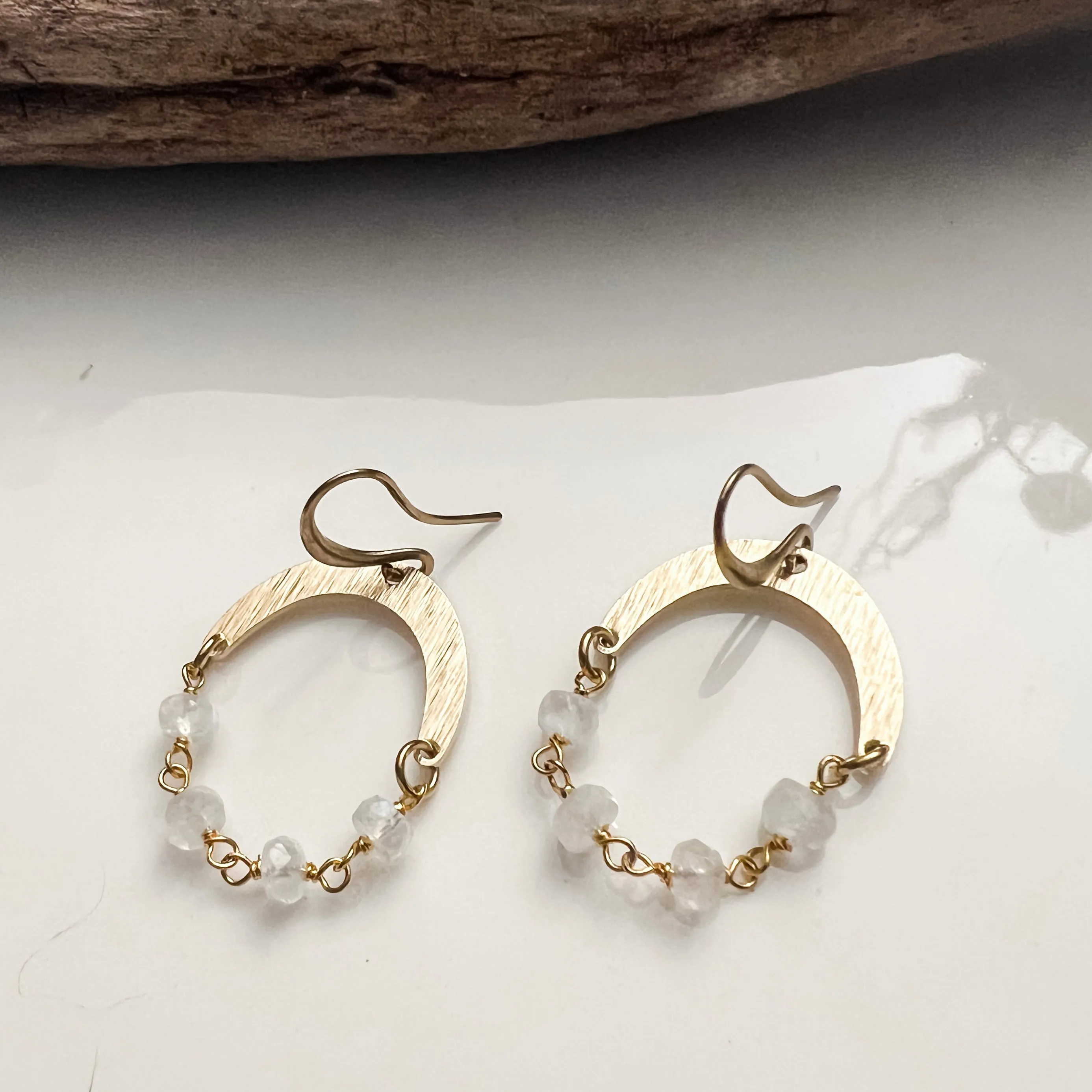 Crescent Rosary Chain Earring