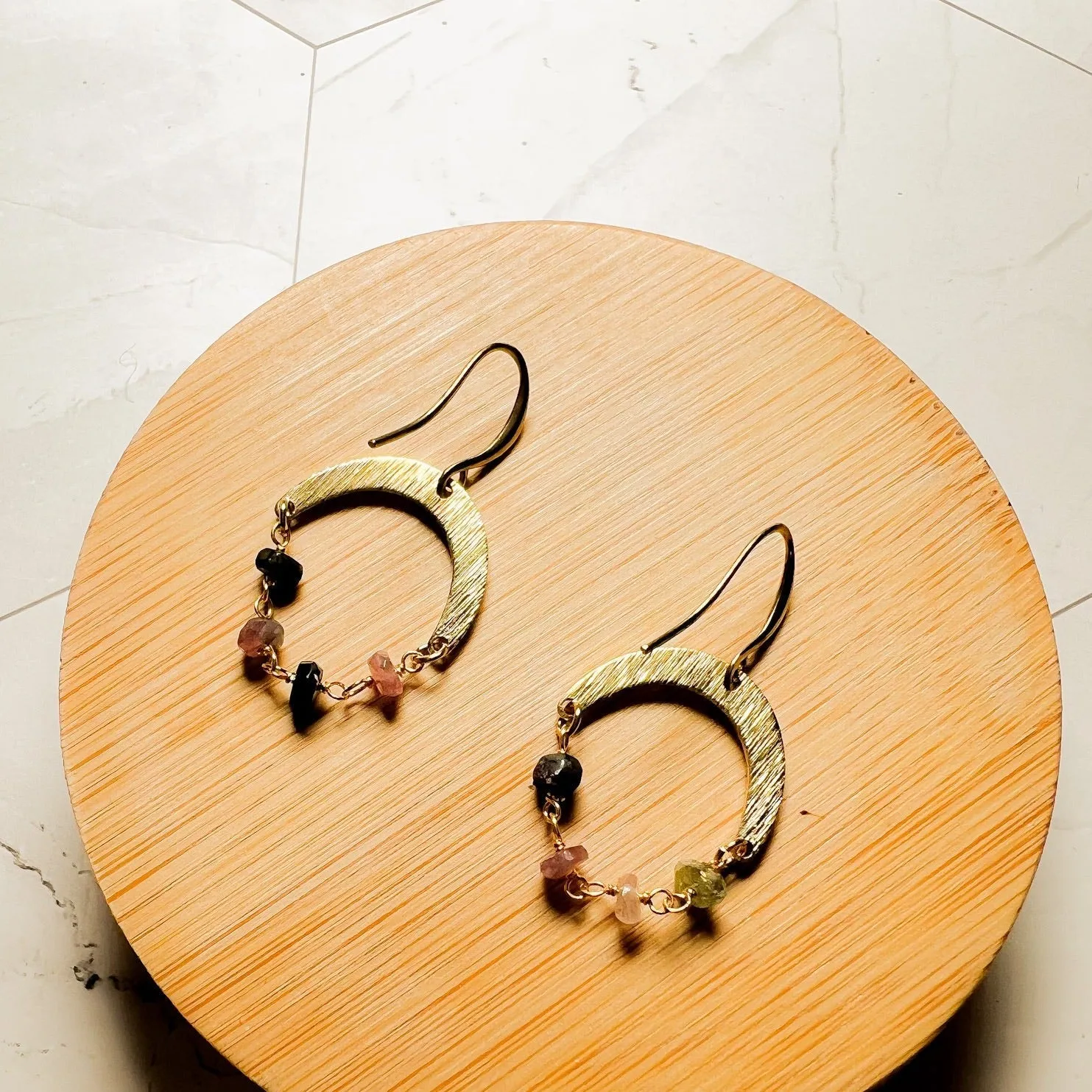 Crescent Rosary Chain Earring