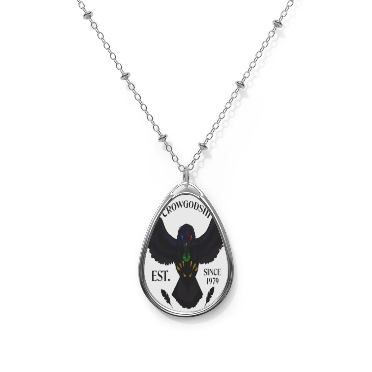 Crowgodshi Designer Oval Necklace, WHITE