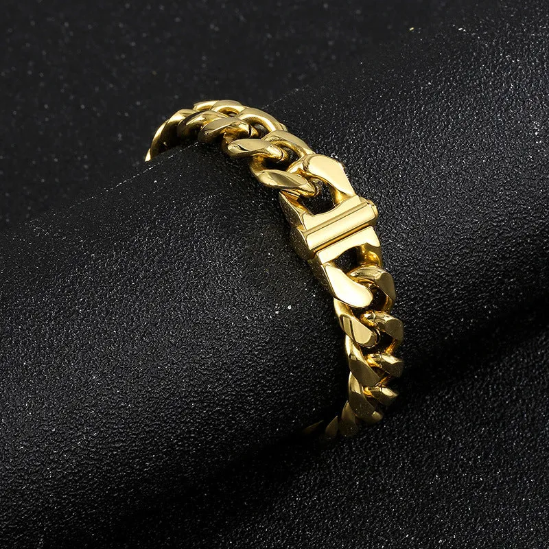 Customizable Hip-Hop Style 13mm Titanium Steel Cuban Chain Necklace for Men with Smooth Surface Finish