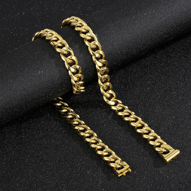 Customizable Hip-Hop Style 13mm Titanium Steel Cuban Chain Necklace for Men with Smooth Surface Finish