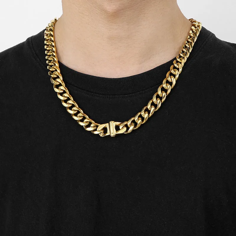 Customizable Hip-Hop Style 13mm Titanium Steel Cuban Chain Necklace for Men with Smooth Surface Finish