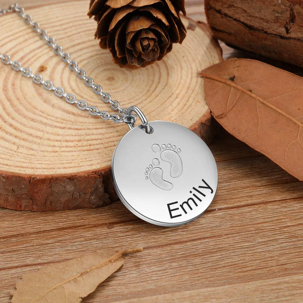 Cute Metal Round Pendant Necklace, Cute Baby Footprint Engraving Pendant, Pendants for New Mothers