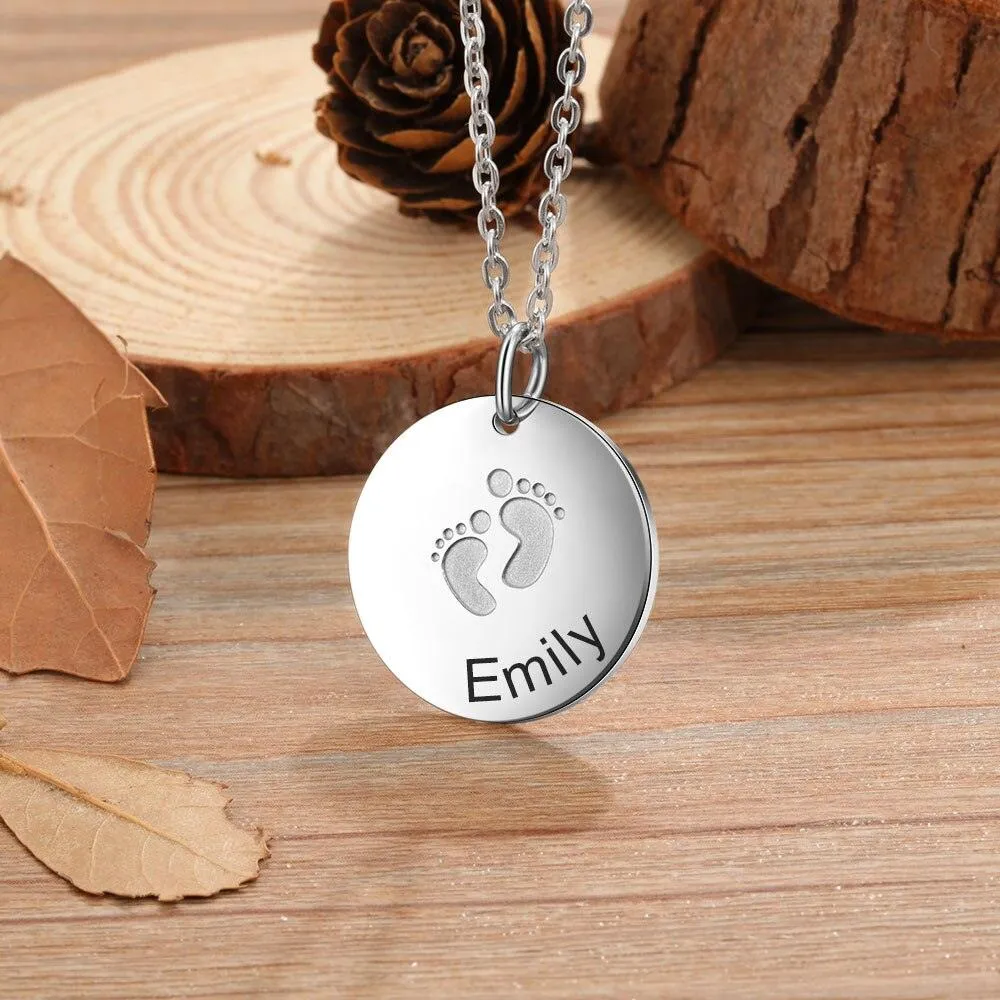 Cute Metal Round Pendant Necklace, Cute Baby Footprint Engraving Pendant, Pendants for New Mothers