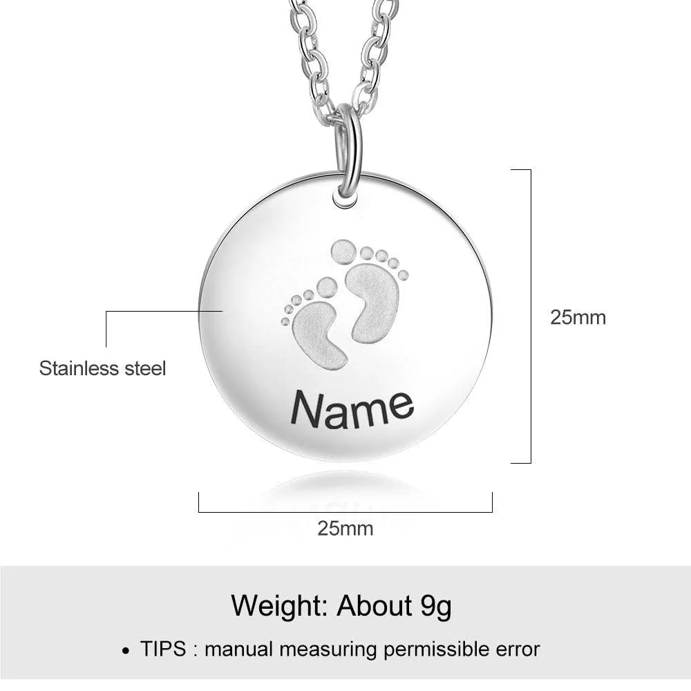 Cute Metal Round Pendant Necklace, Cute Baby Footprint Engraving Pendant, Pendants for New Mothers