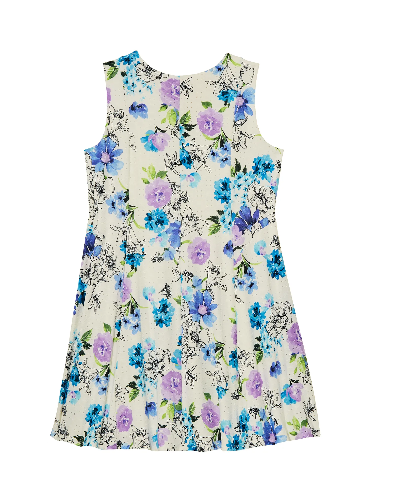 Daphne Eyelet Sleeveless Dress | White / Light Blue
