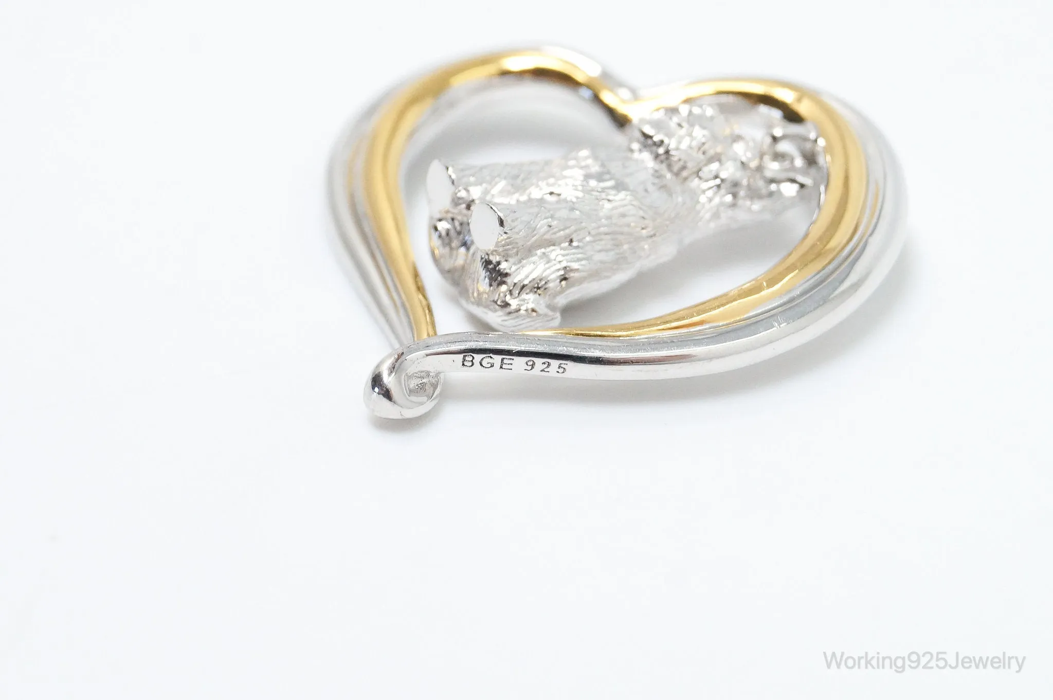 Designer BGE Gold Vermeil Schnauzer Heart Sterling Silver Pendant
