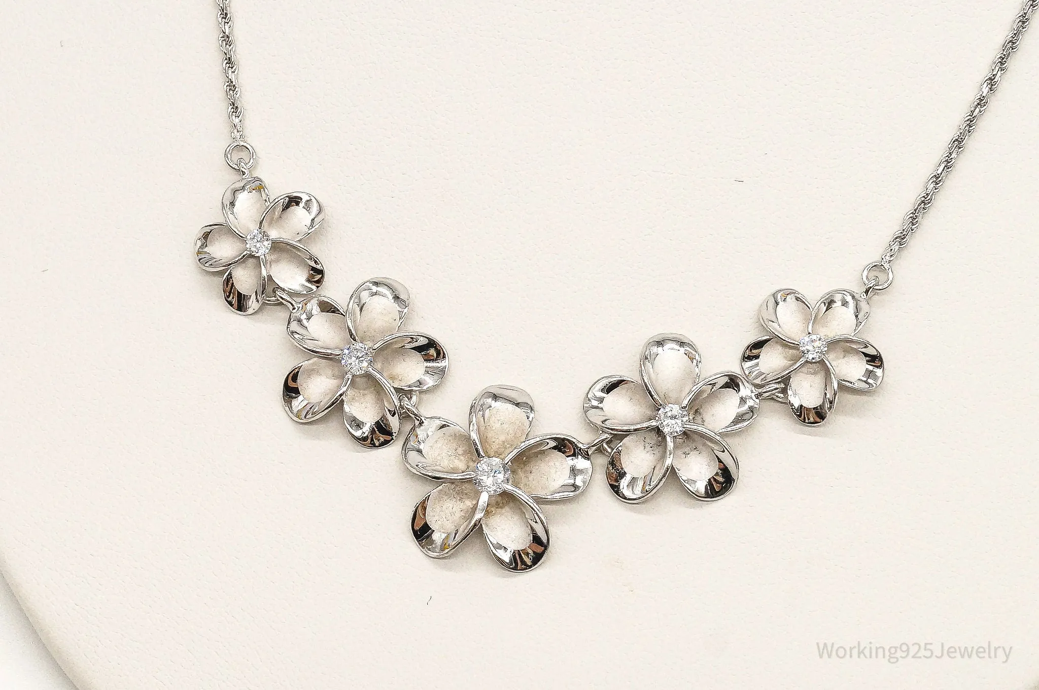 Designer Cubic Zirconia Sterling Silver Flower Necklace