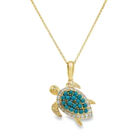 Diamond & Turquoise Turtle Pendant