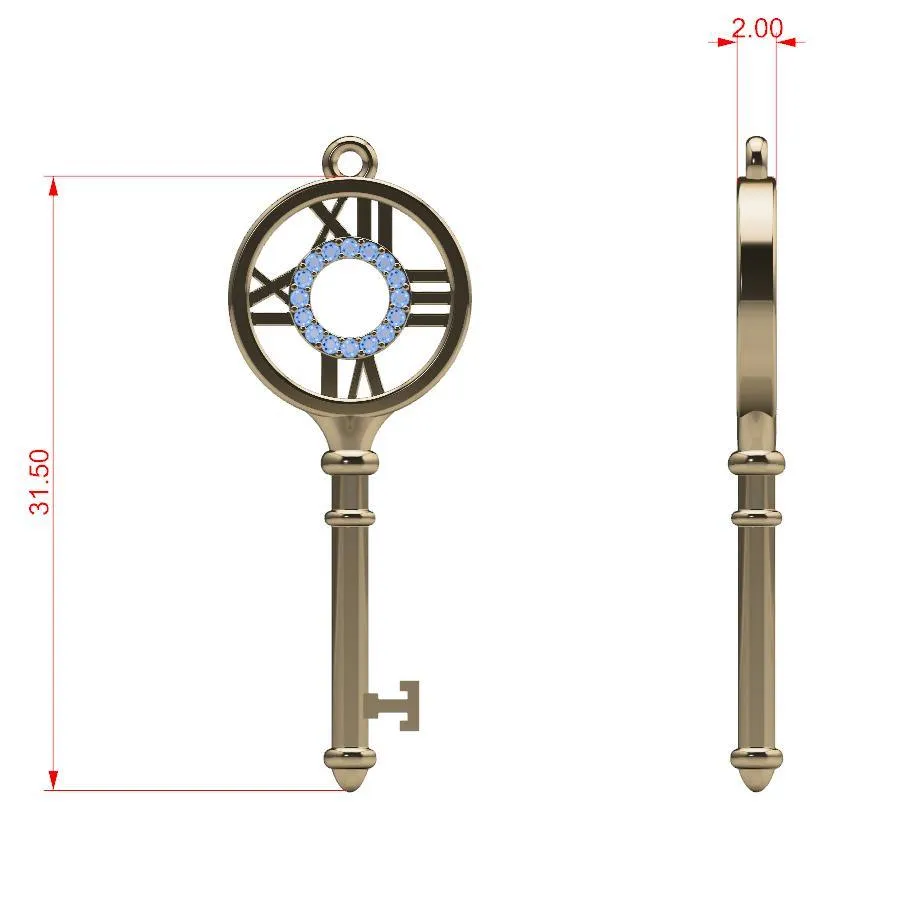 Diamond Key Pendant with Roman Numerals 14K Yellow Gold (0.14 ct. tw.)