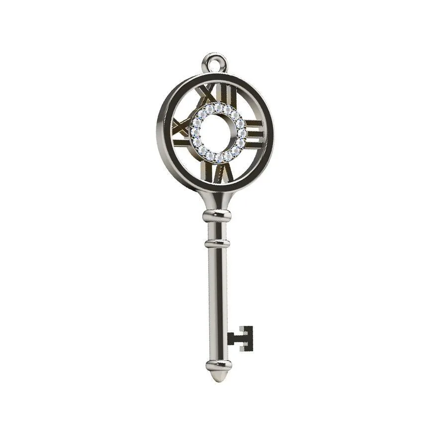Diamond Key Pendant with Roman Numerals 14K Yellow Gold (0.14 ct. tw.)