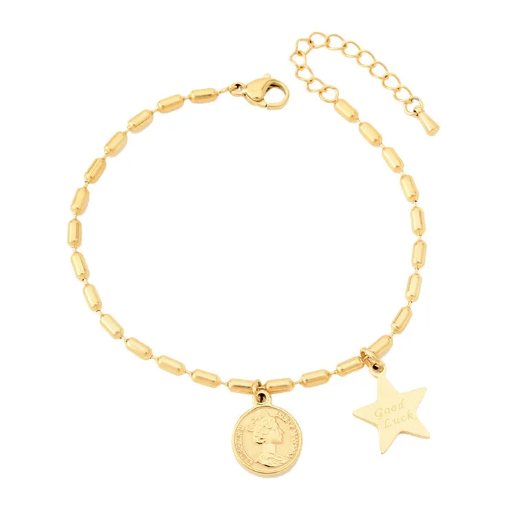 Double-sided Head Queen Medal Titanium Steel Bracelet