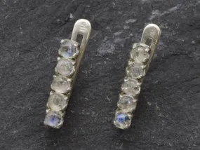 Drop Moonstone Earrings - Natural Rainbow Moonstone - White Bar Earrings