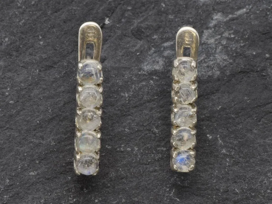 Drop Moonstone Earrings - Natural Rainbow Moonstone - White Bar Earrings
