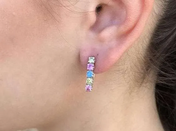 Drop Moonstone Earrings - Natural Rainbow Moonstone - White Bar Earrings