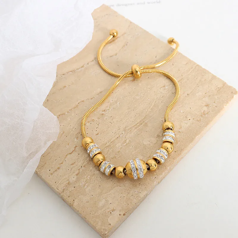 Elegant Titanium Steel Zircon Beaded Bracelet with Gold Plating