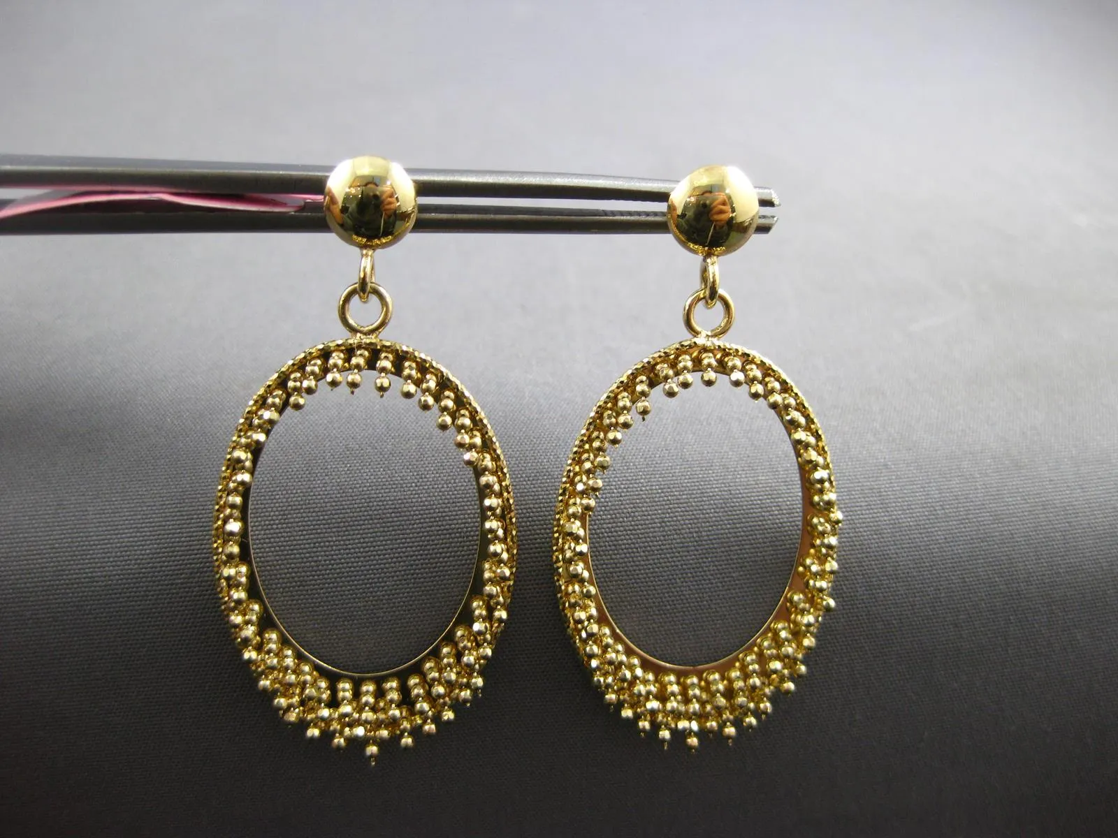 ESTATE 14KT YELLOW GOLD 3D OVAL CHANDELIER FUN HANGING EARRINGS