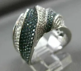 ESTATE X LARGE 1.72CT WHITE & BLUE DIAMOND 14K WHITE GOLD CRISS CROSS FANCY RING