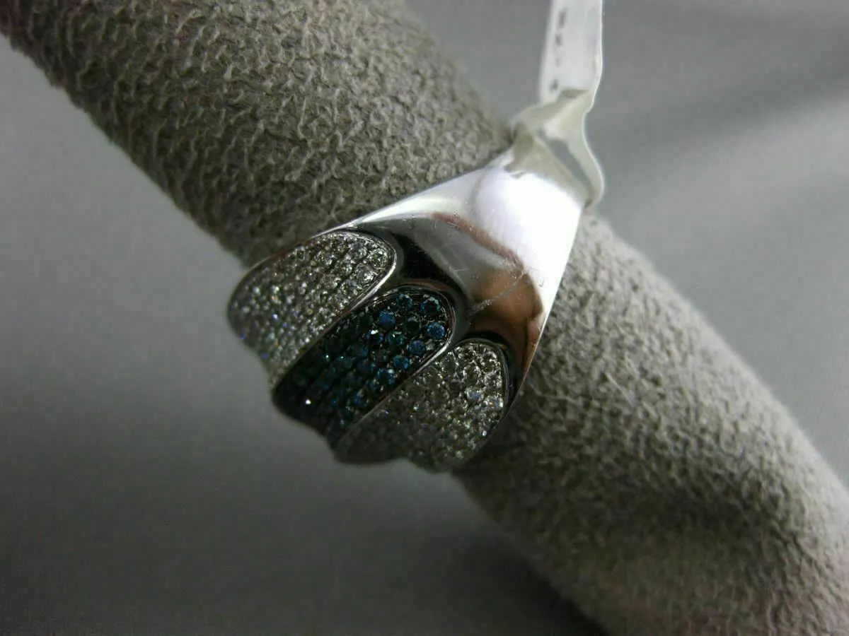 ESTATE X LARGE 1.72CT WHITE & BLUE DIAMOND 14K WHITE GOLD CRISS CROSS FANCY RING