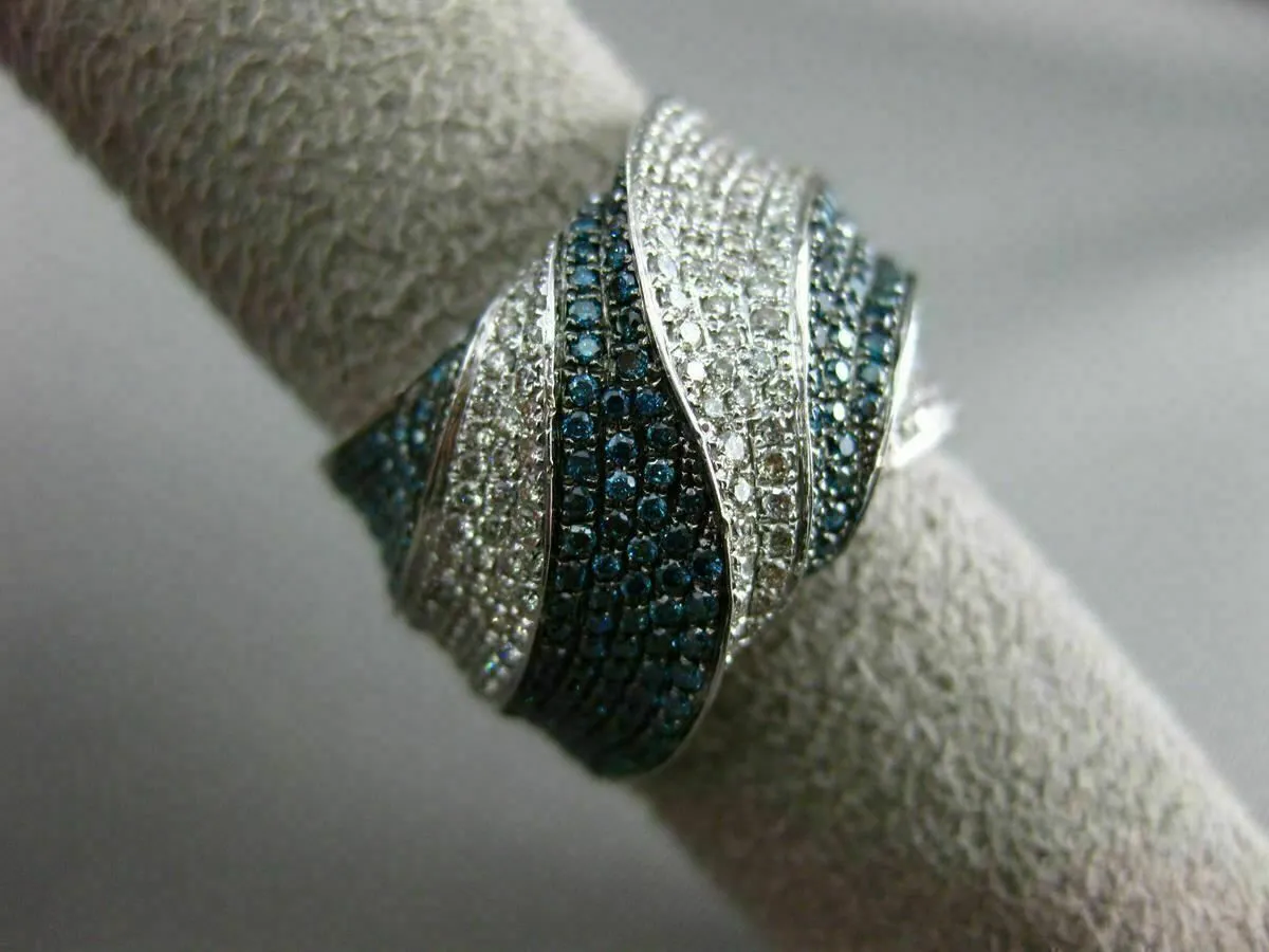 ESTATE X LARGE 1.72CT WHITE & BLUE DIAMOND 14K WHITE GOLD CRISS CROSS FANCY RING