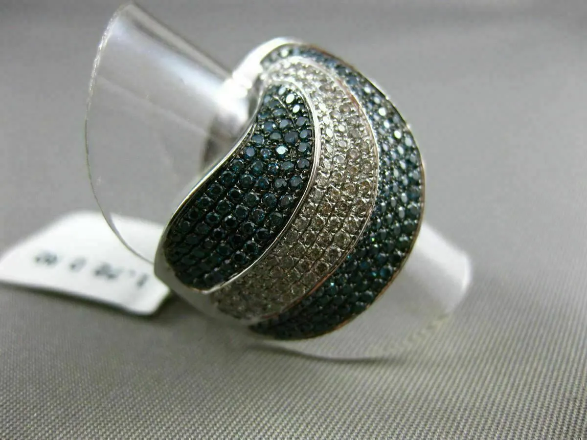 ESTATE X LARGE 1.72CT WHITE & BLUE DIAMOND 14K WHITE GOLD CRISS CROSS FANCY RING