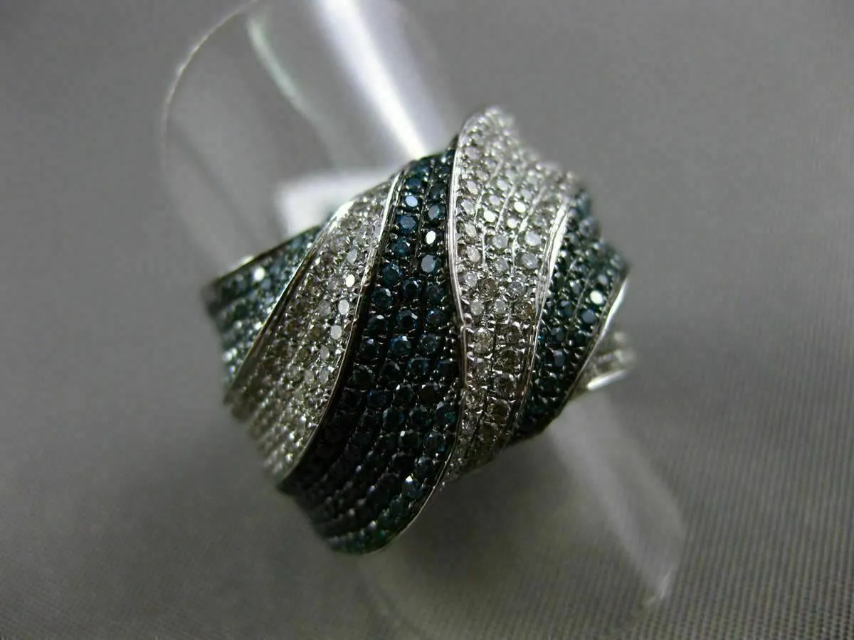 ESTATE X LARGE 1.72CT WHITE & BLUE DIAMOND 14K WHITE GOLD CRISS CROSS FANCY RING