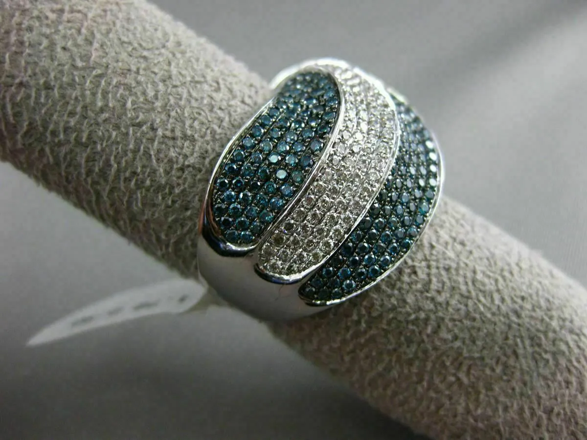 ESTATE X LARGE 1.72CT WHITE & BLUE DIAMOND 14K WHITE GOLD CRISS CROSS FANCY RING
