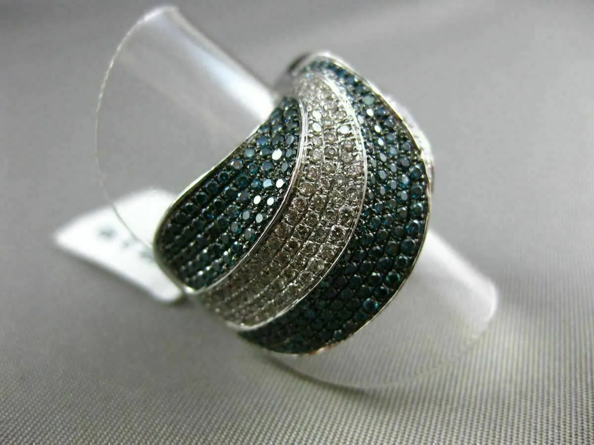 ESTATE X LARGE 1.72CT WHITE & BLUE DIAMOND 14K WHITE GOLD CRISS CROSS FANCY RING