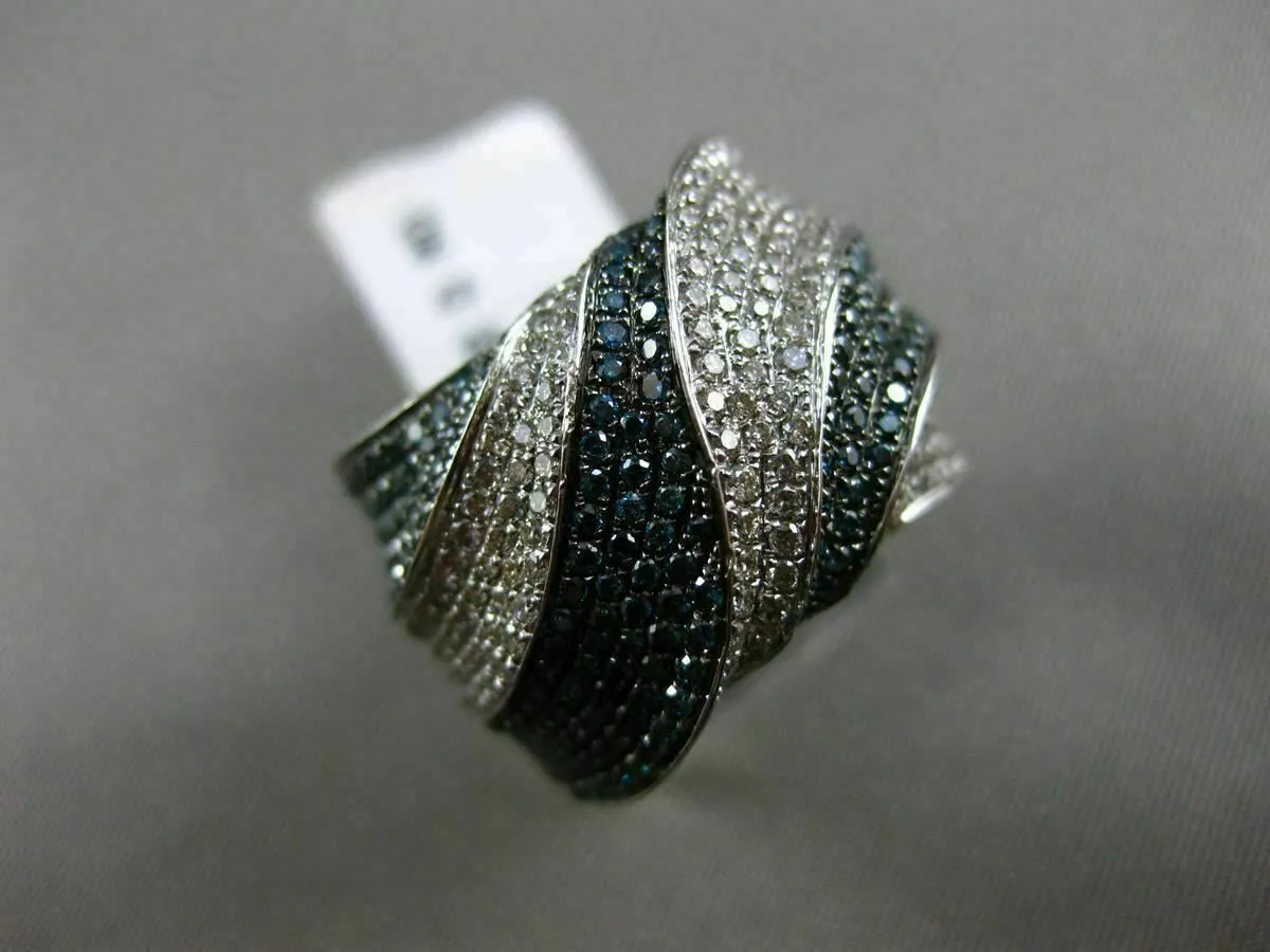 ESTATE X LARGE 1.72CT WHITE & BLUE DIAMOND 14K WHITE GOLD CRISS CROSS FANCY RING