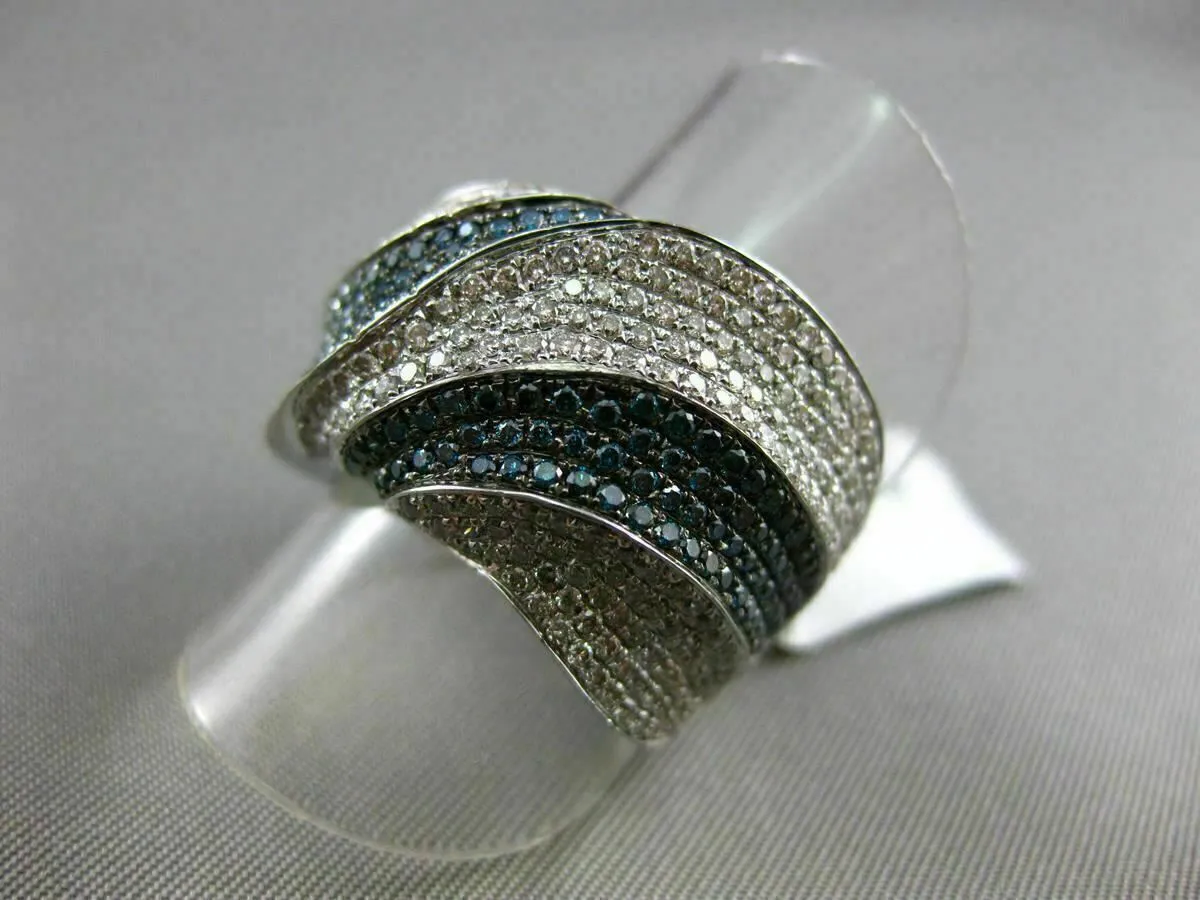 ESTATE X LARGE 1.72CT WHITE & BLUE DIAMOND 14K WHITE GOLD CRISS CROSS FANCY RING