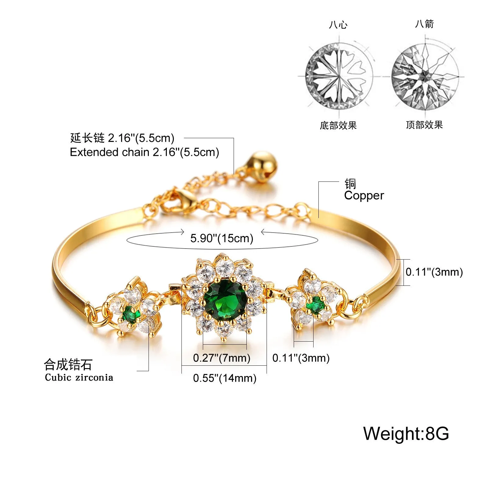 European and American fashion crystal diamond chain Roman shiny zircon bridal bracelet for ladies