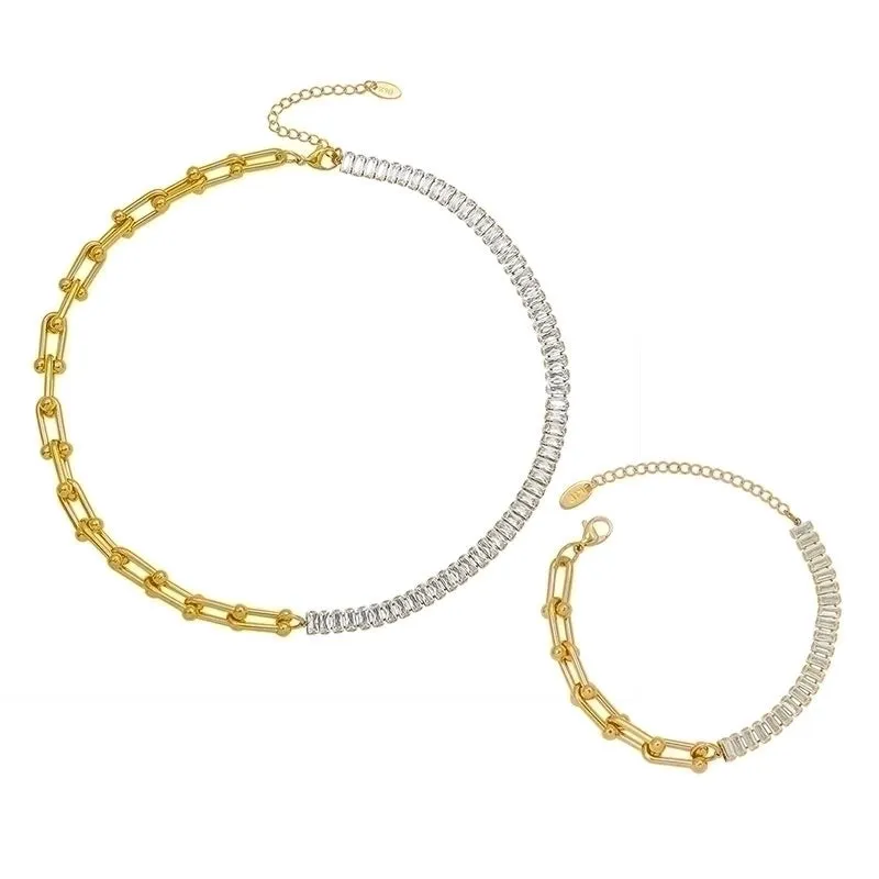 Exaggerated U-shaped Horseshoe Zircon Necklace Jewelry Set Bracelet