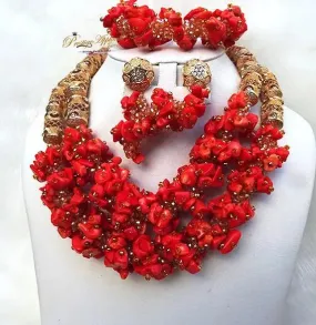 Exclusive PrestigeApplause Coral Traditional Bridal Wedding Coral African Nigerian Necklace Jewellery Set